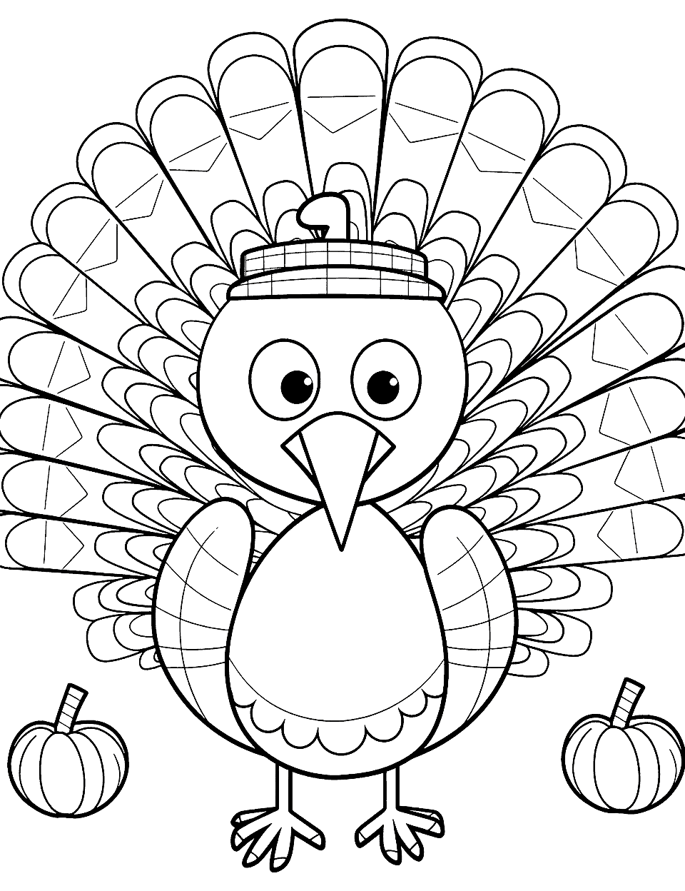 Kindergarten Turkey Fun Coloring Page - A page with a basic turkey design for kindergarten students.