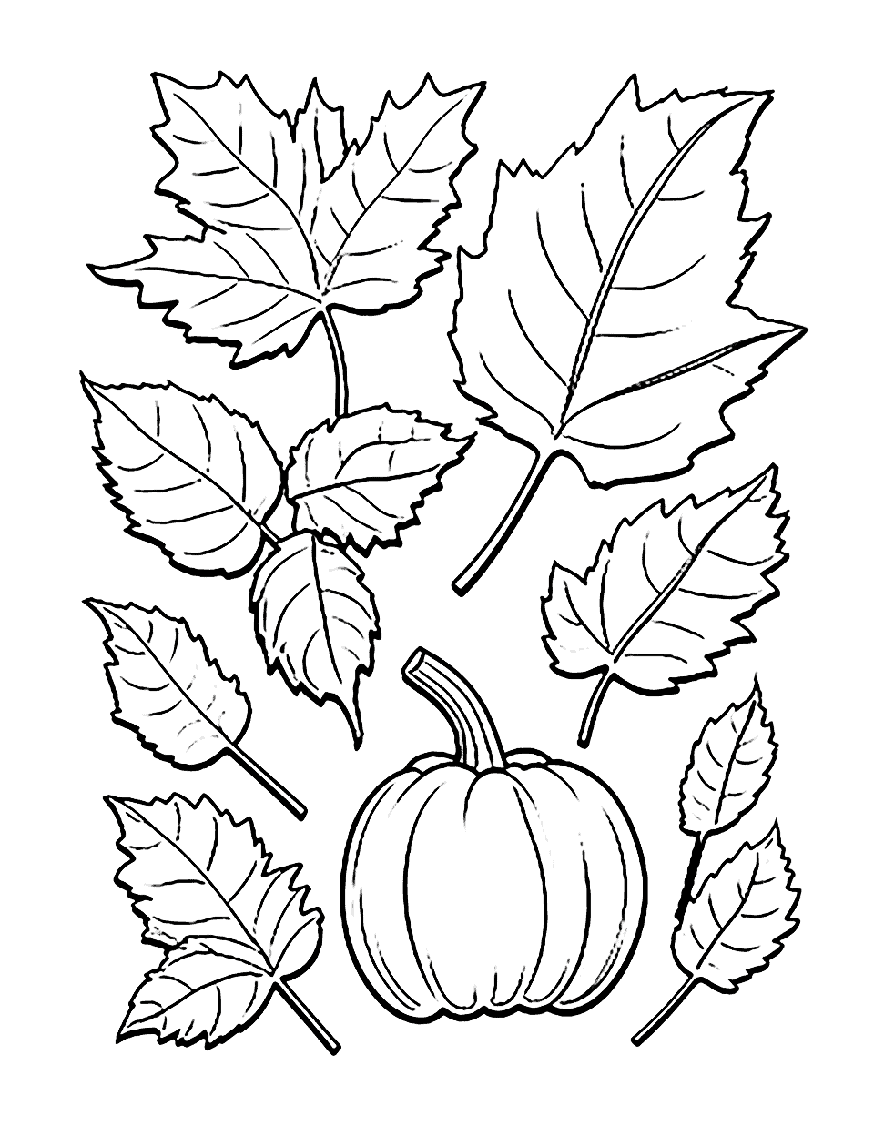 Fall Colors Extravaganza Thanksgiving Coloring Page - A page filled with fall elements for children to color with autumn hues.