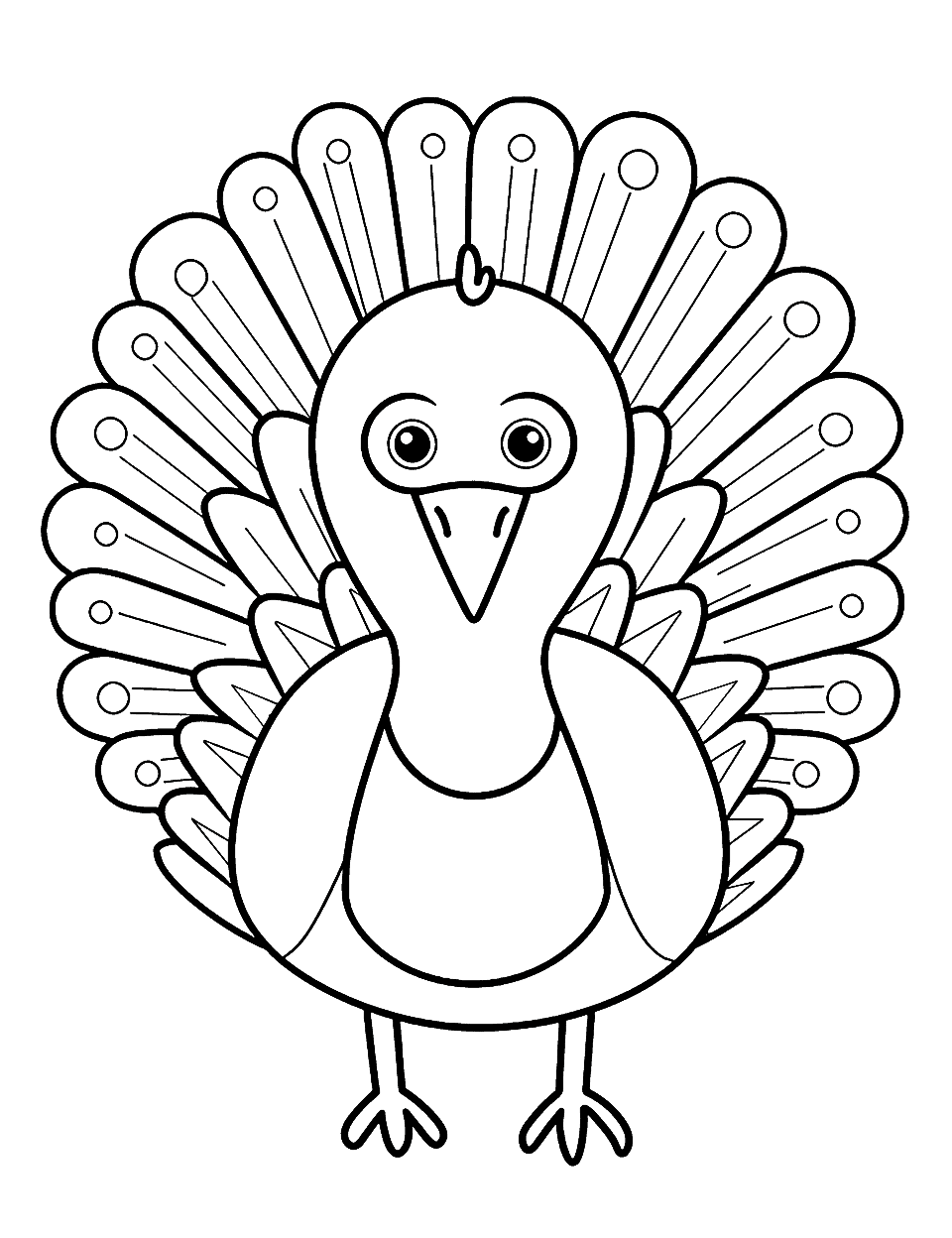 Easy Shape-Based Turkey Thanksgiving Coloring Page - A turkey designed with basic shapes, ideal for younger children to identify shapes and colors.