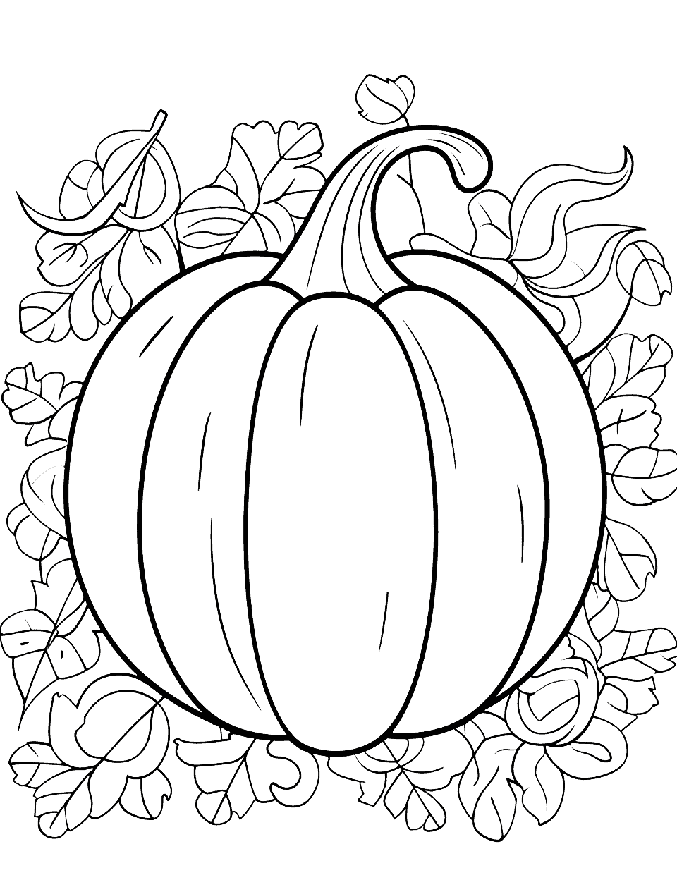 Beautiful Pumpkin Thanksgiving Coloring Page - A large beautiful pumpkin ready for harvest.