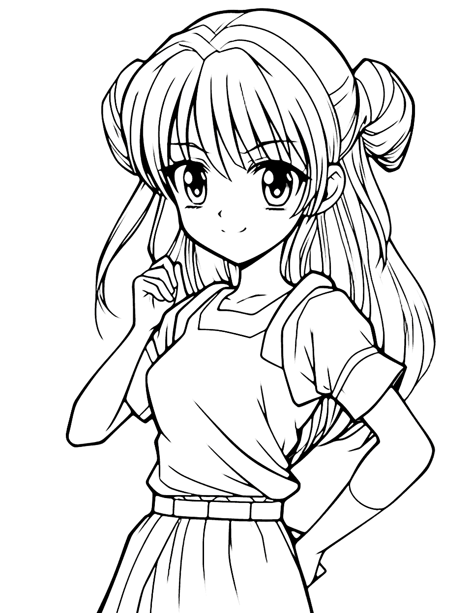 Cute Anime Girl Coloring Page - An image of a cute anime girl with sparkling eyes and a sweet smile.