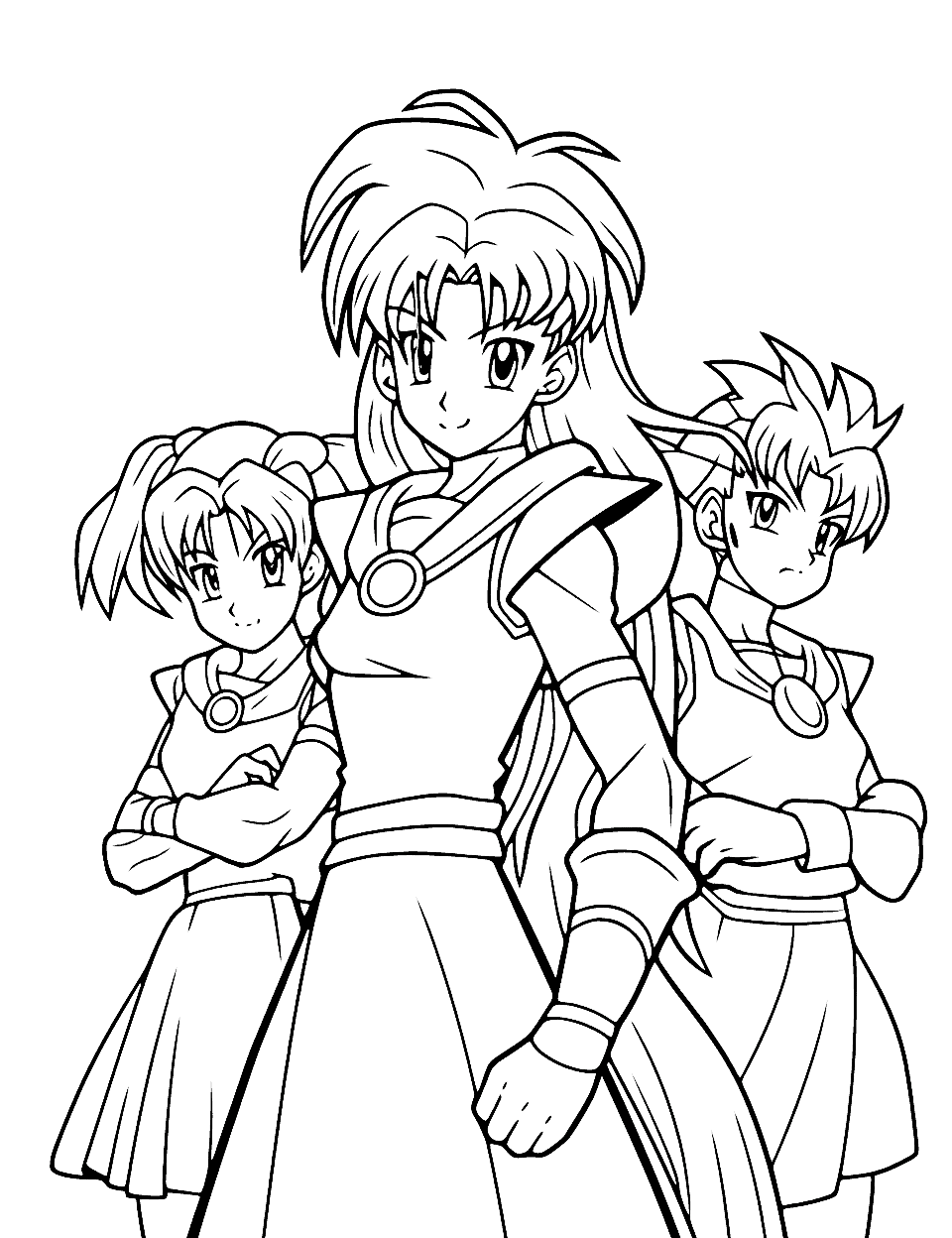 Sailor Moon Team Anime Coloring Page - A coloring page featuring the main characters from Sailor Moon, perfect for fans of the series.