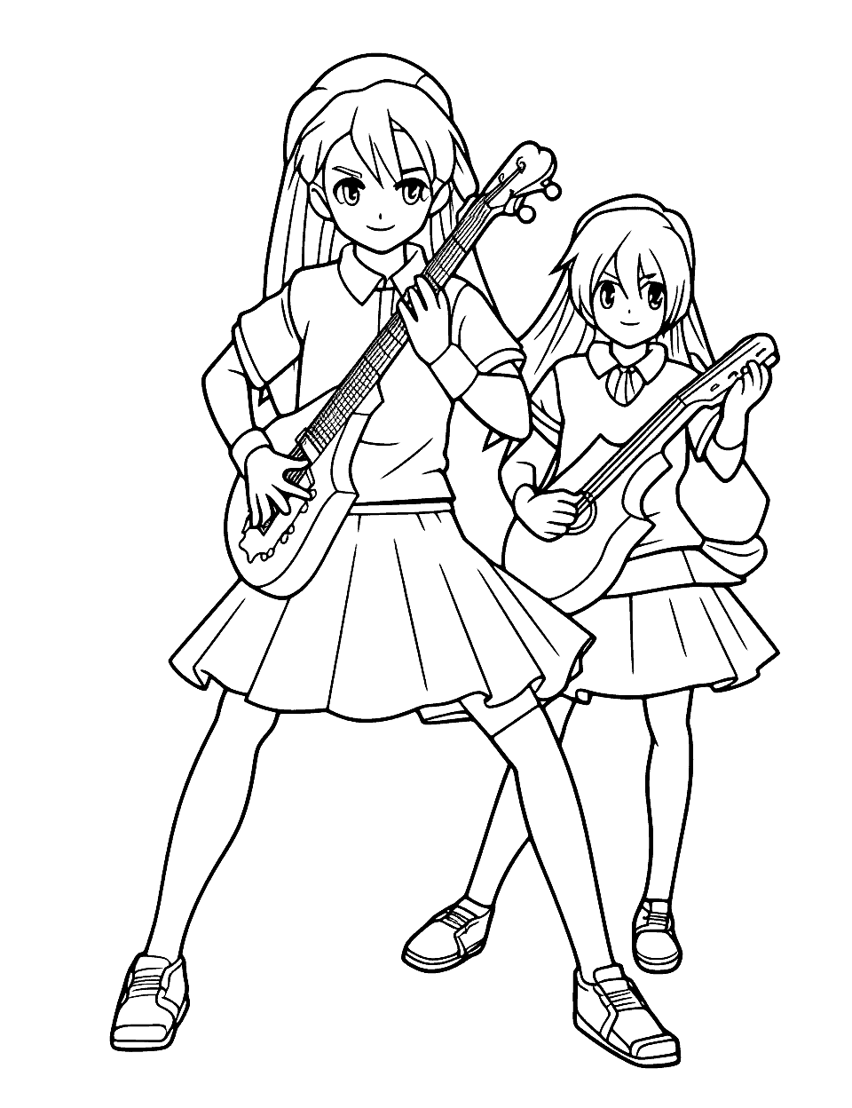 Nightcore Anime Band Coloring Page - Color the members of a nightcore anime band playing their instruments.