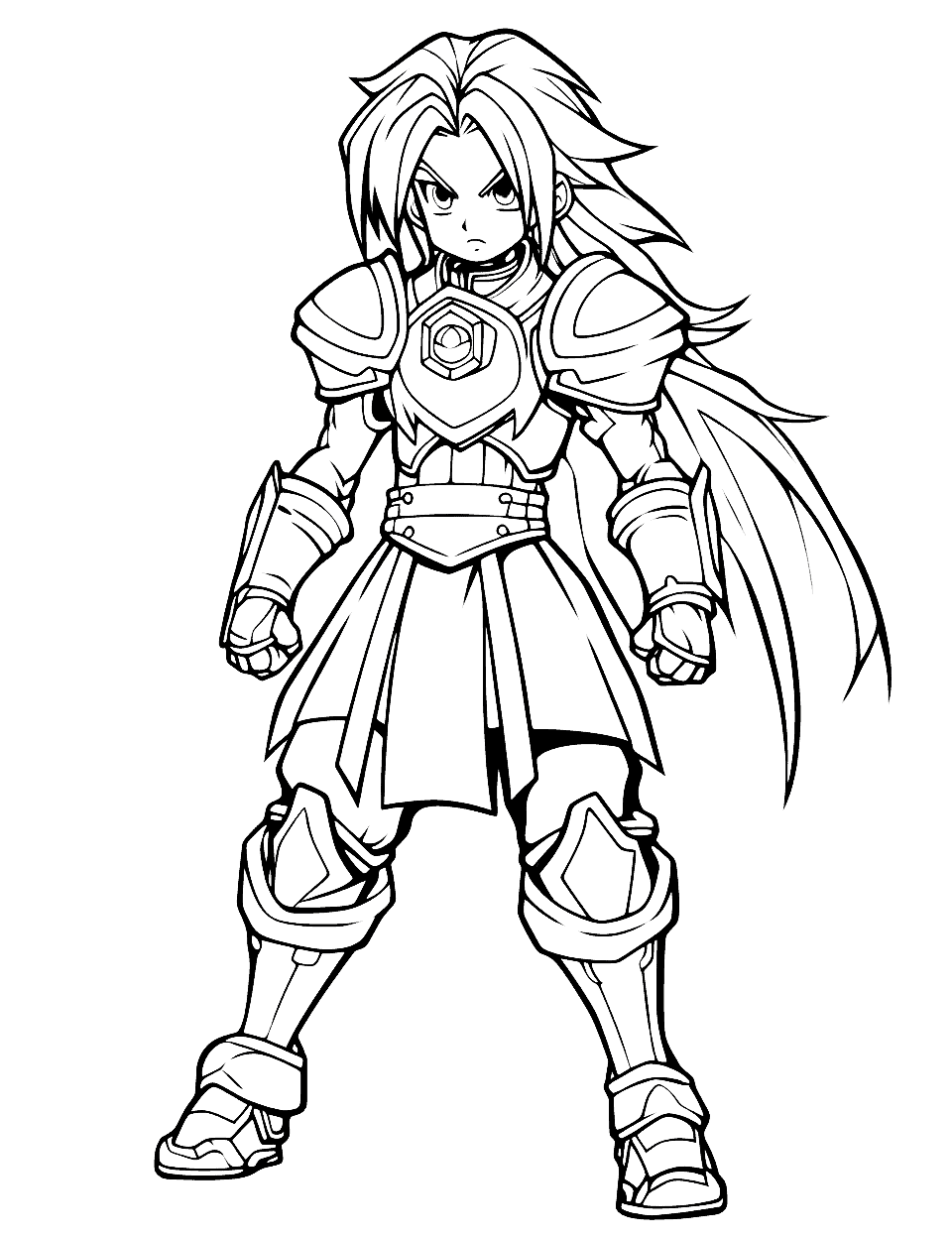 Cool Anime Warrior Coloring Page - A cool anime warrior charging into battle, with an epic armor design.