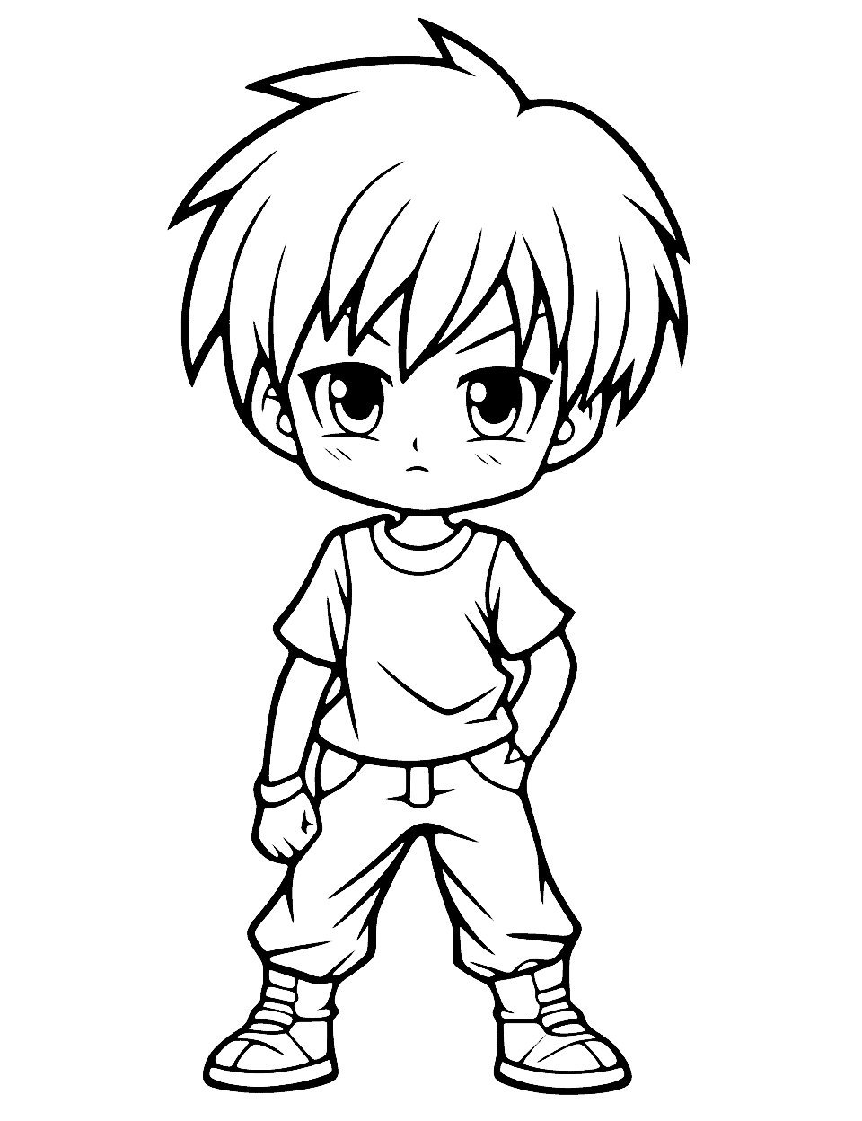 Kawaii Chibi Character Anime Coloring Page - Design a kawaii chibi character with oversized head and small body.