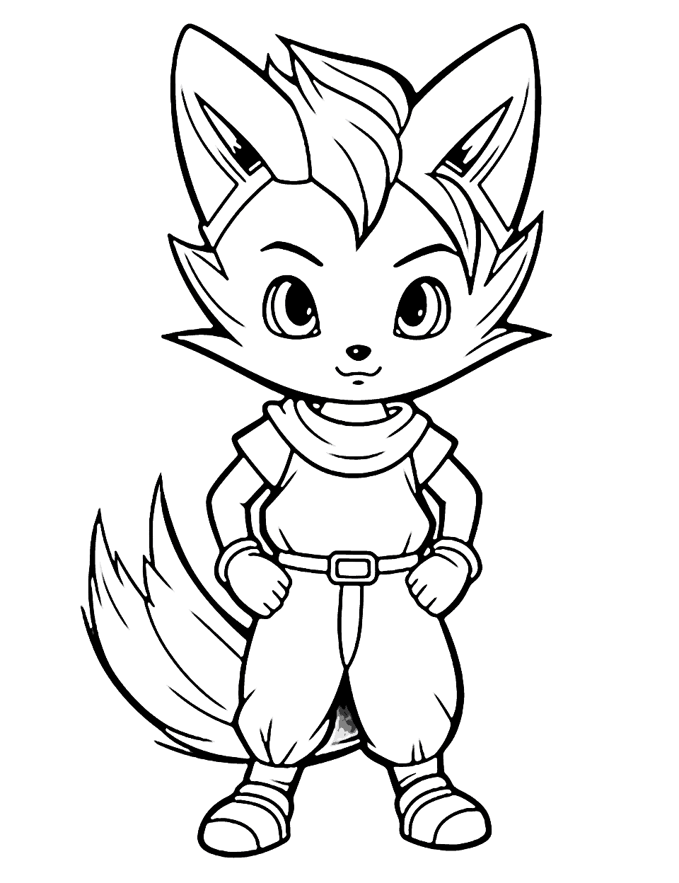 Cute Kawaii Fox Anime Coloring Page - A cute fox with large, sparkly eyes.