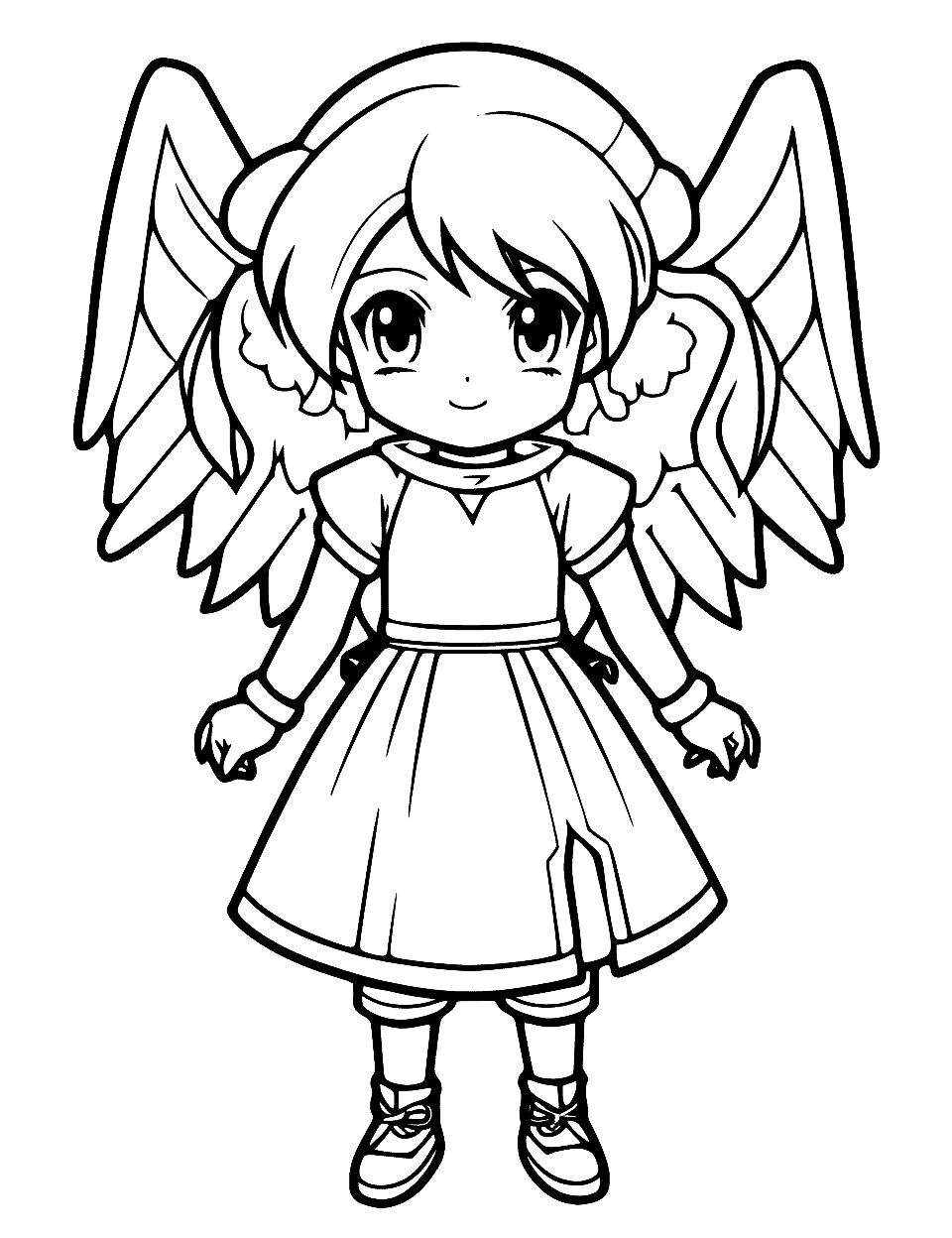 Kawaii Anime Angel Coloring Page - A Kawaii anime angel with an adorable, chubby design.