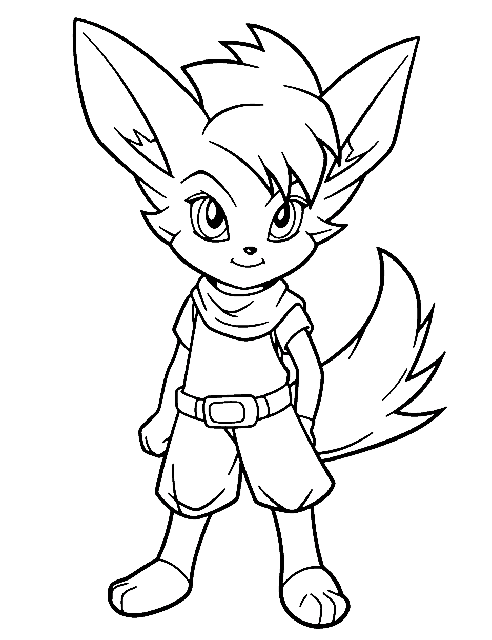 Cool Anime Fox Coloring Page - A cool anime fox with a sleek design, ready to embark on a mysterious adventure.