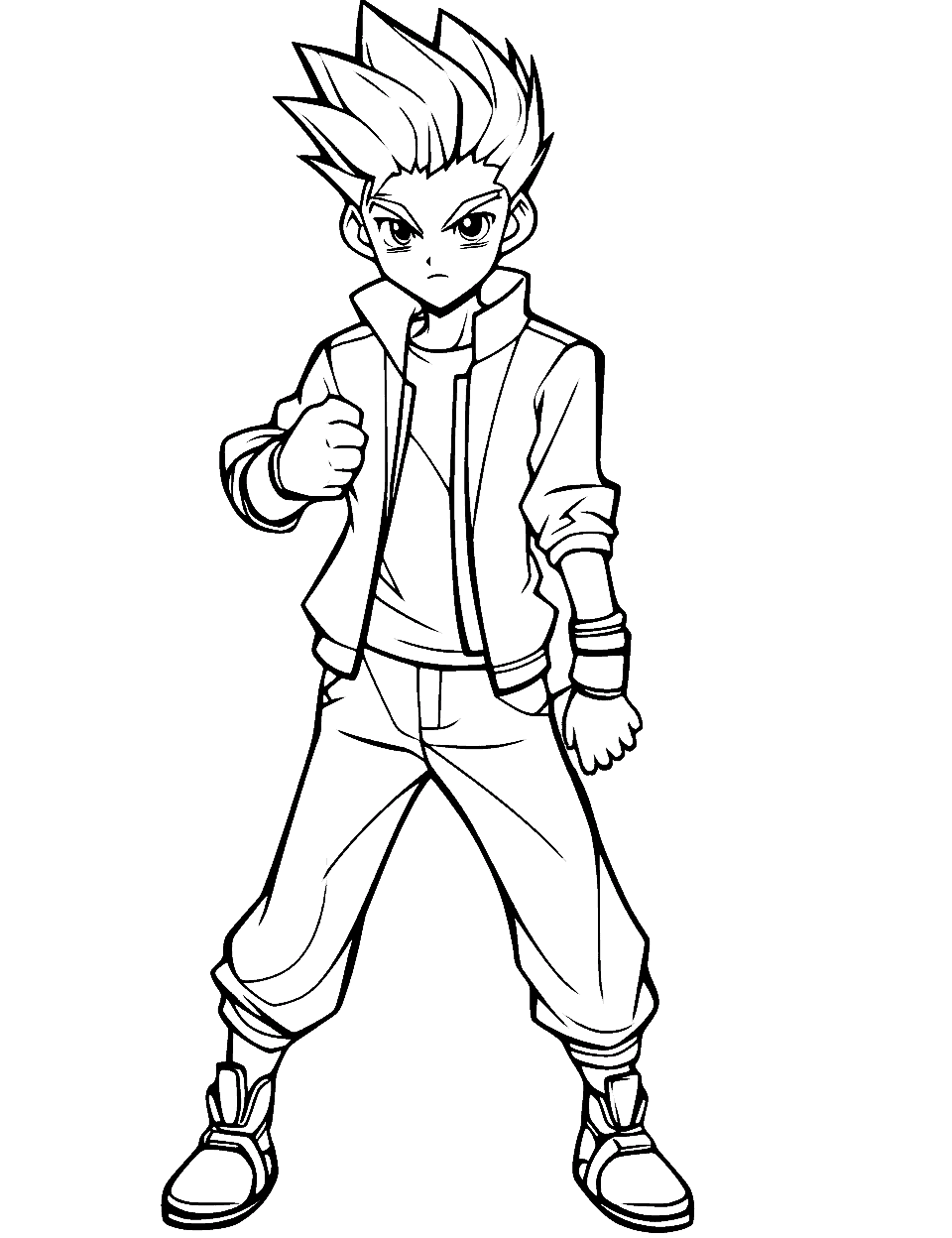 Cool Anime Boy Coloring Page - A cool anime boy in a dynamic pose, with stylish hair and cool attire.