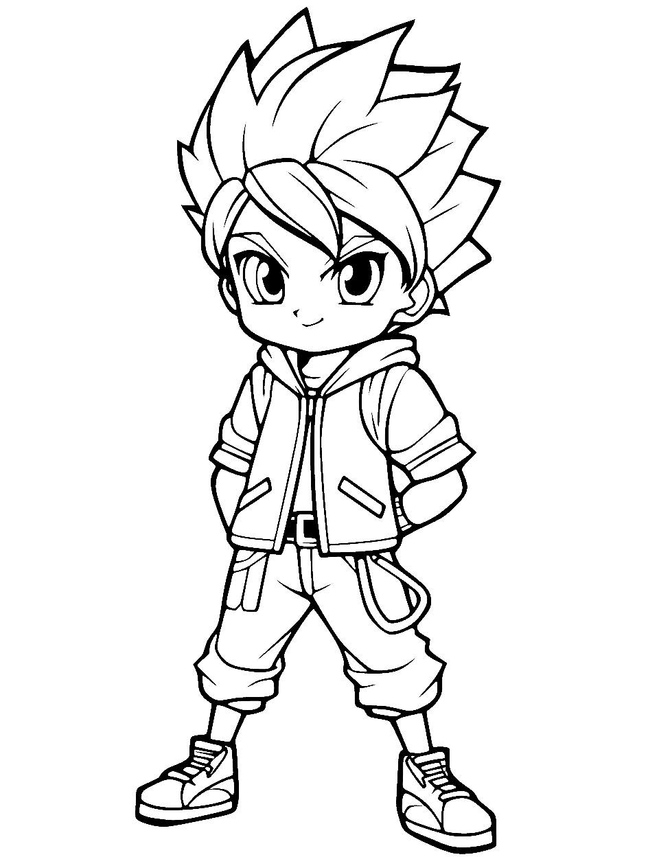 Cool Anime Chibi Character Coloring Page - A cool anime chibi character with a stylish outfit and a cool pose.