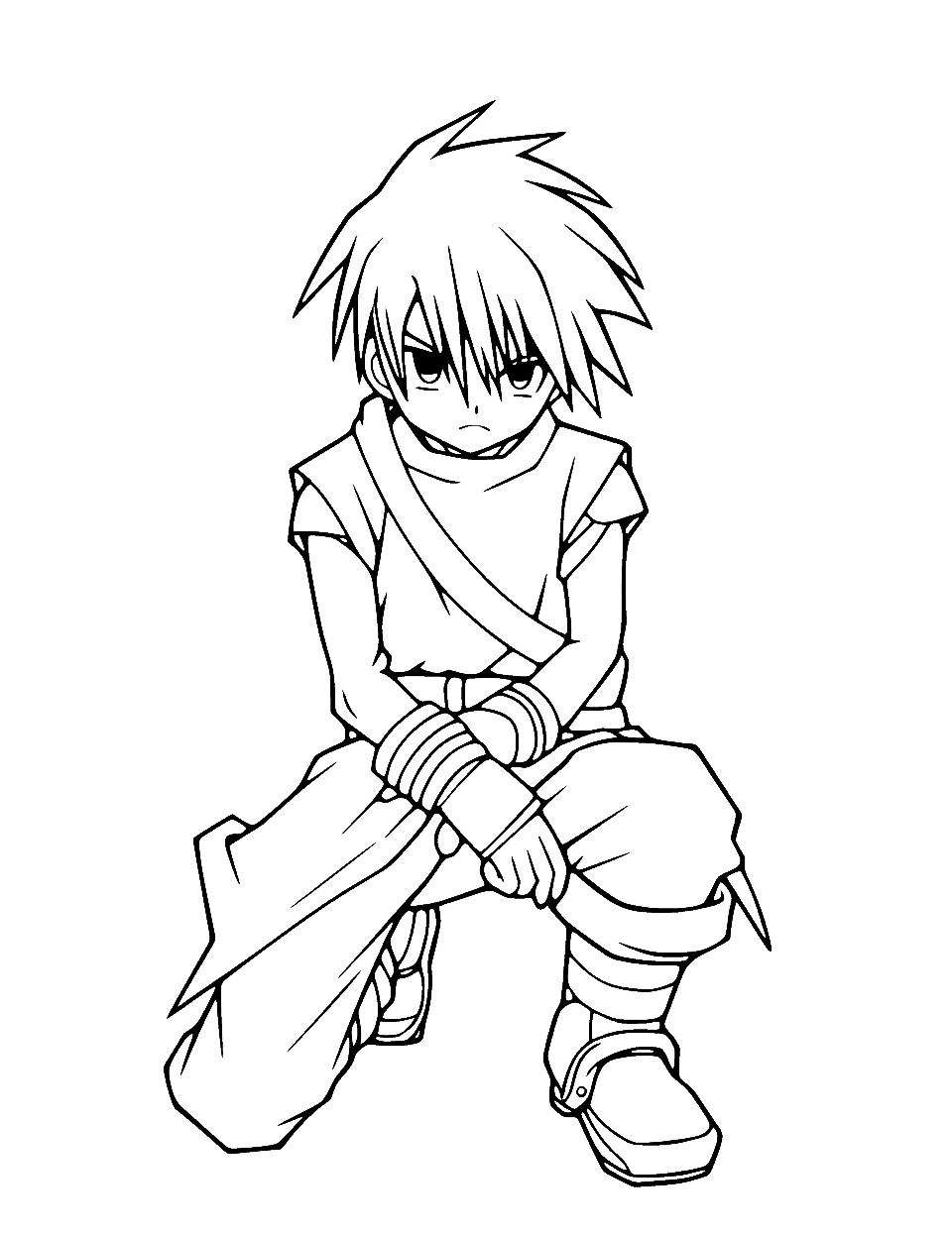 Sad Anime Warrior Coloring Page - A sad anime warrior expressing his sorrow after a tough battle.