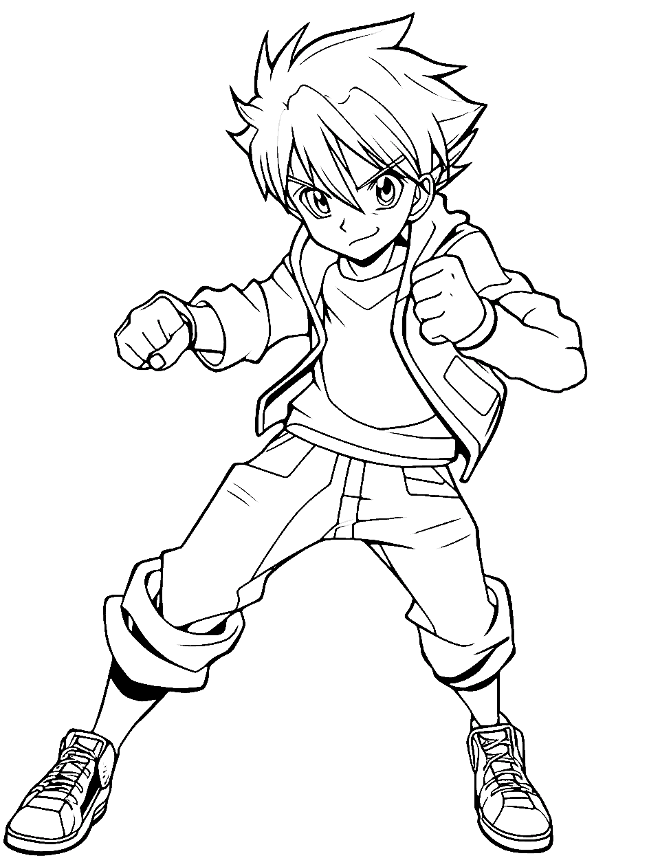 Detailed Anime Boy Coloring Page - A detailed anime boy in a dynamic pose, perfect for older kids who want a challenge.
