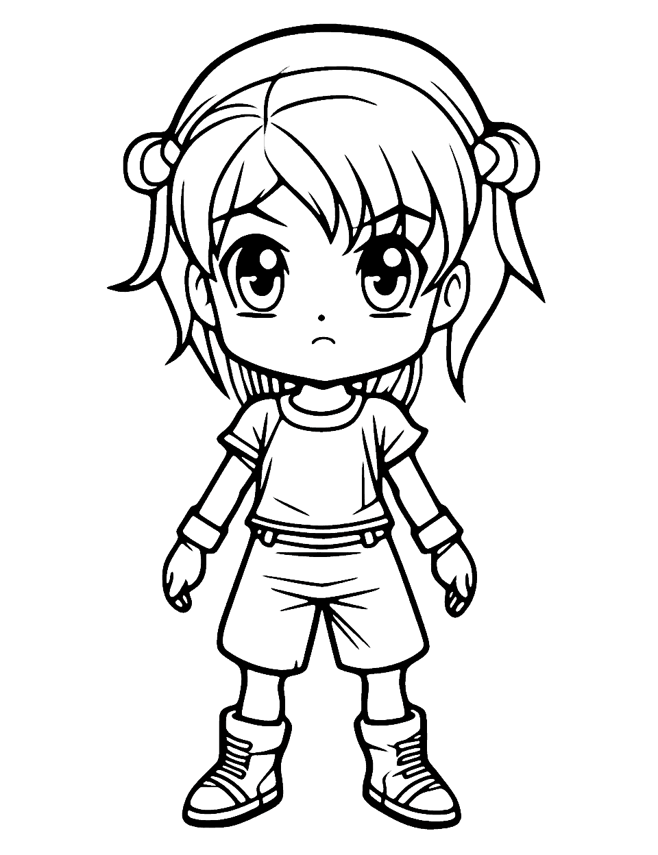 Easy Chibi Character Anime Coloring Page - An easy-to-color chibi character with simple shapes and features, perfect for beginners.