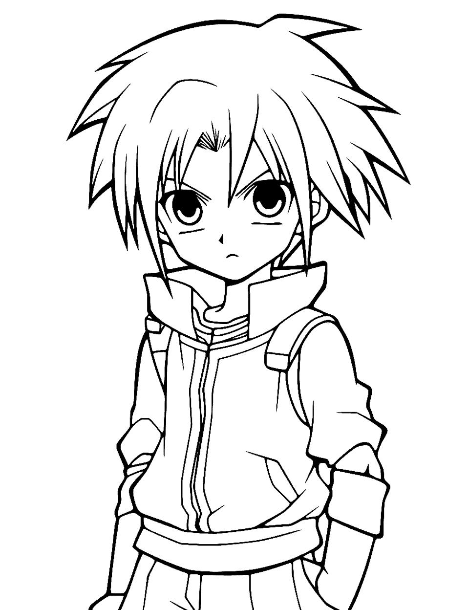 Emo Anime Boy Coloring Page - A coloring page of an emo anime boy, expressing deep emotions, with his signature dark and sleek hairstyle.