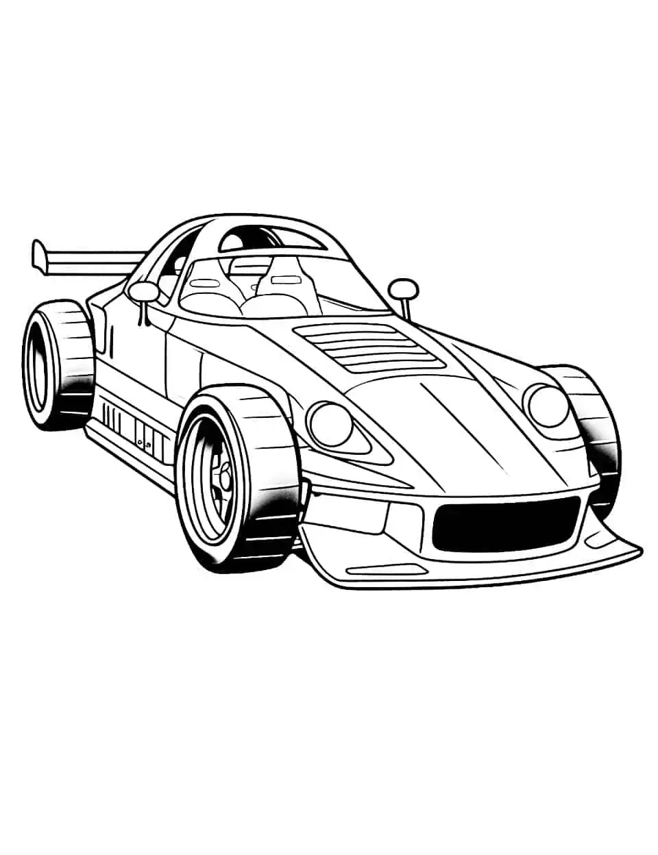 The Detailed Racer Car Coloring Page - A detailed image of a race car for older kids who enjoy intricate coloring.