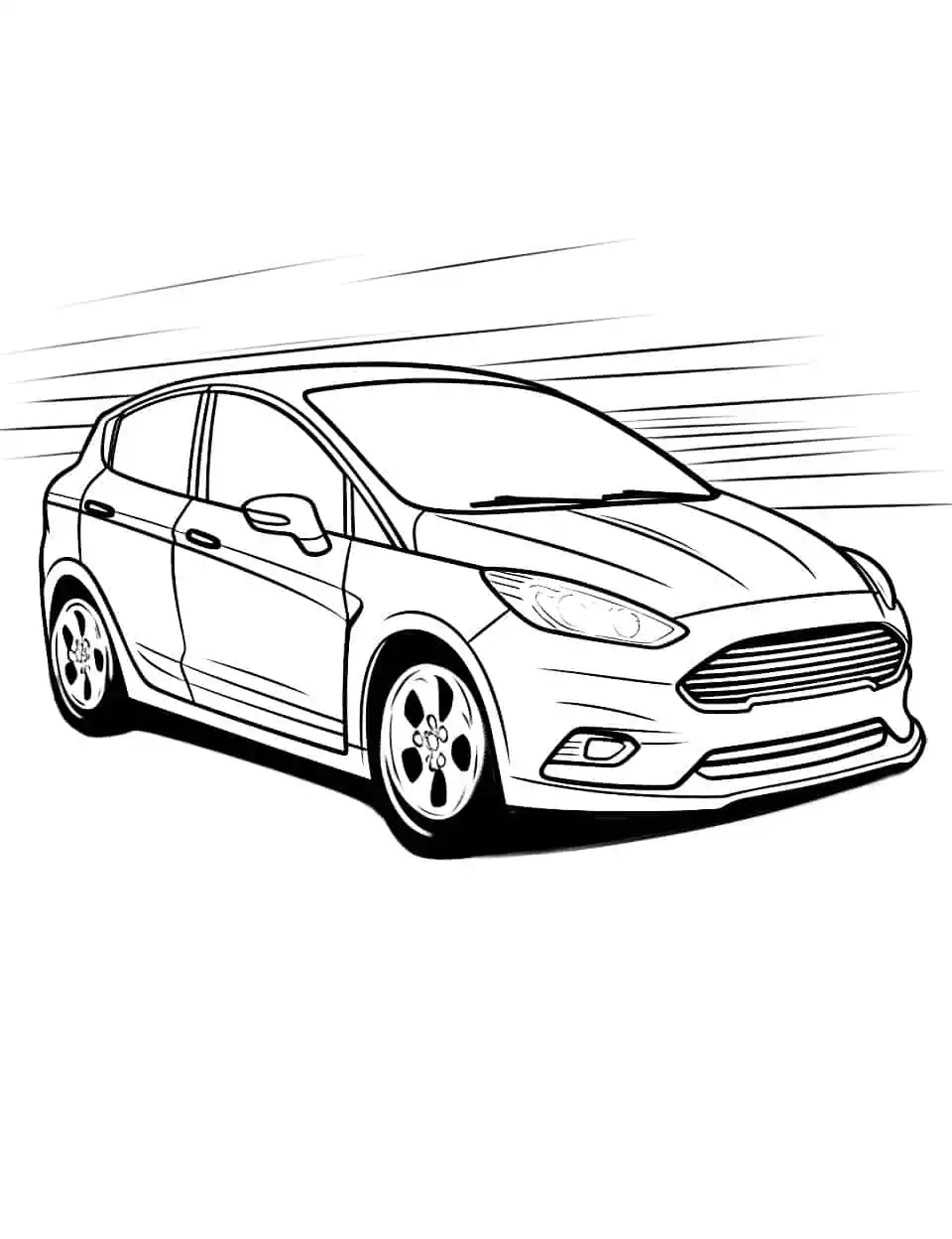 Friendly Ford Fiesta Coloring Page - A compact, cheerful Ford Fiesta for preschoolers to color.