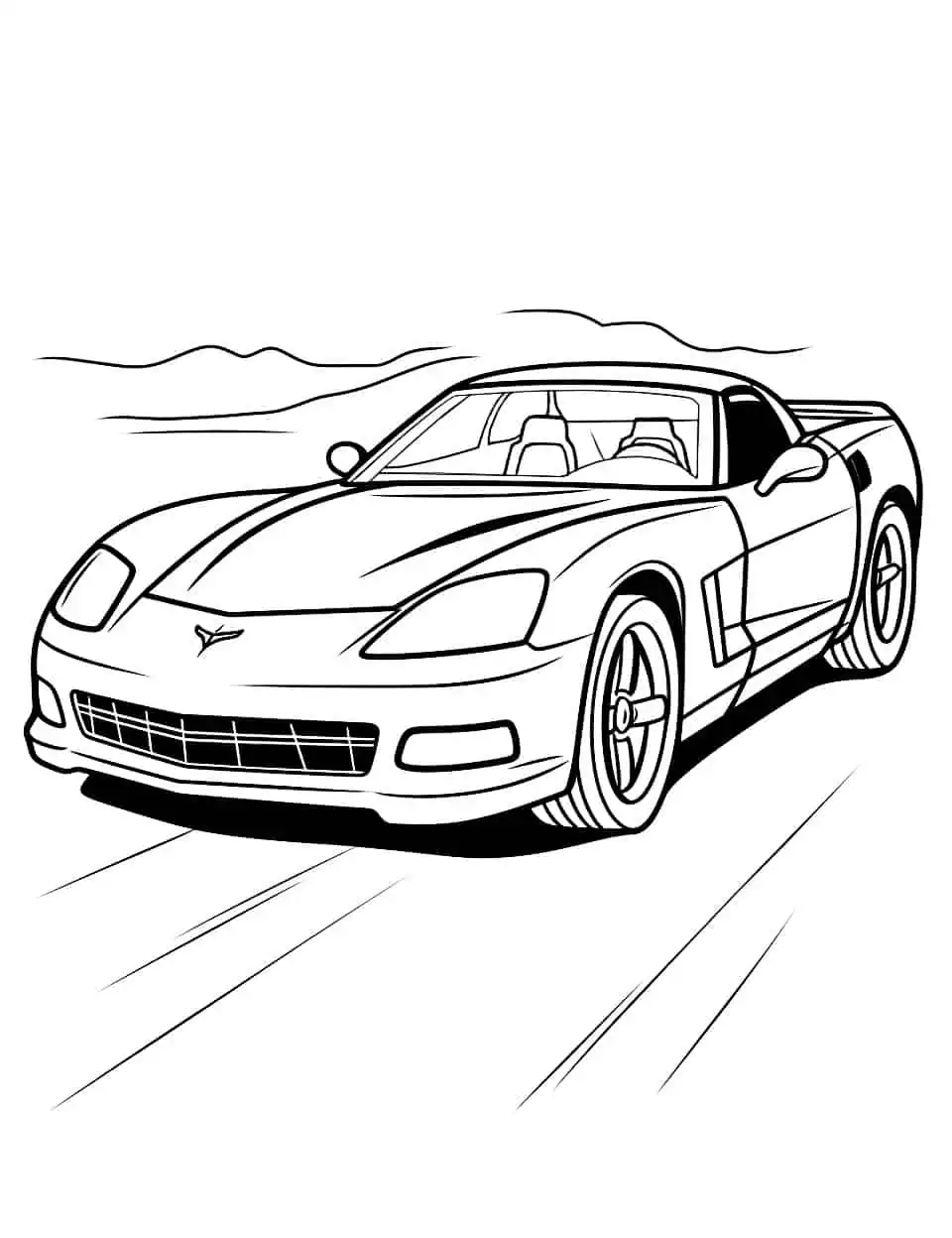 The Legendary Corvette Car Coloring Page - An image of a sleek Corvette, ready for kids to color and make their own.