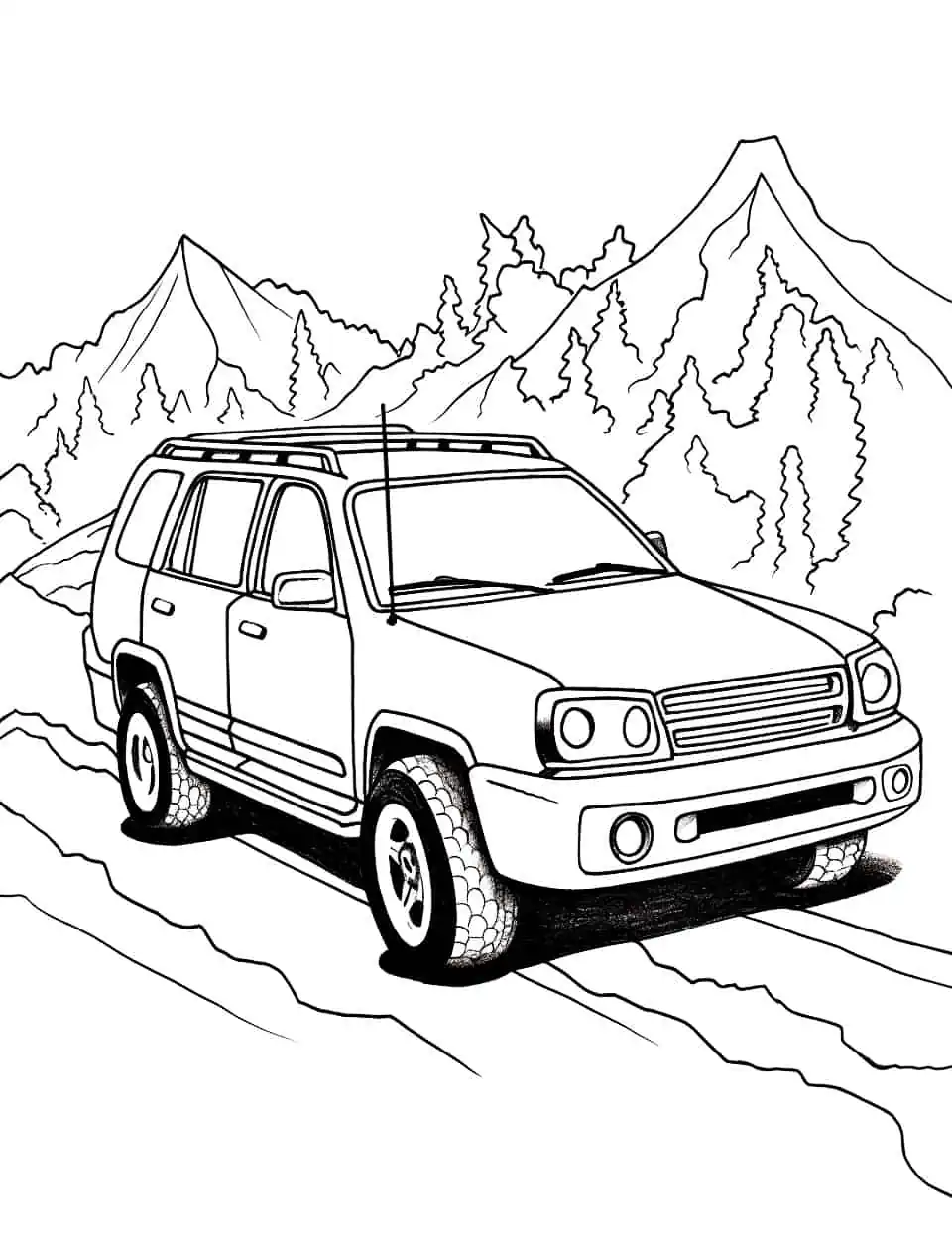 The Great SUV Expedition Car Coloring Page - An SUV on a thrilling expedition.