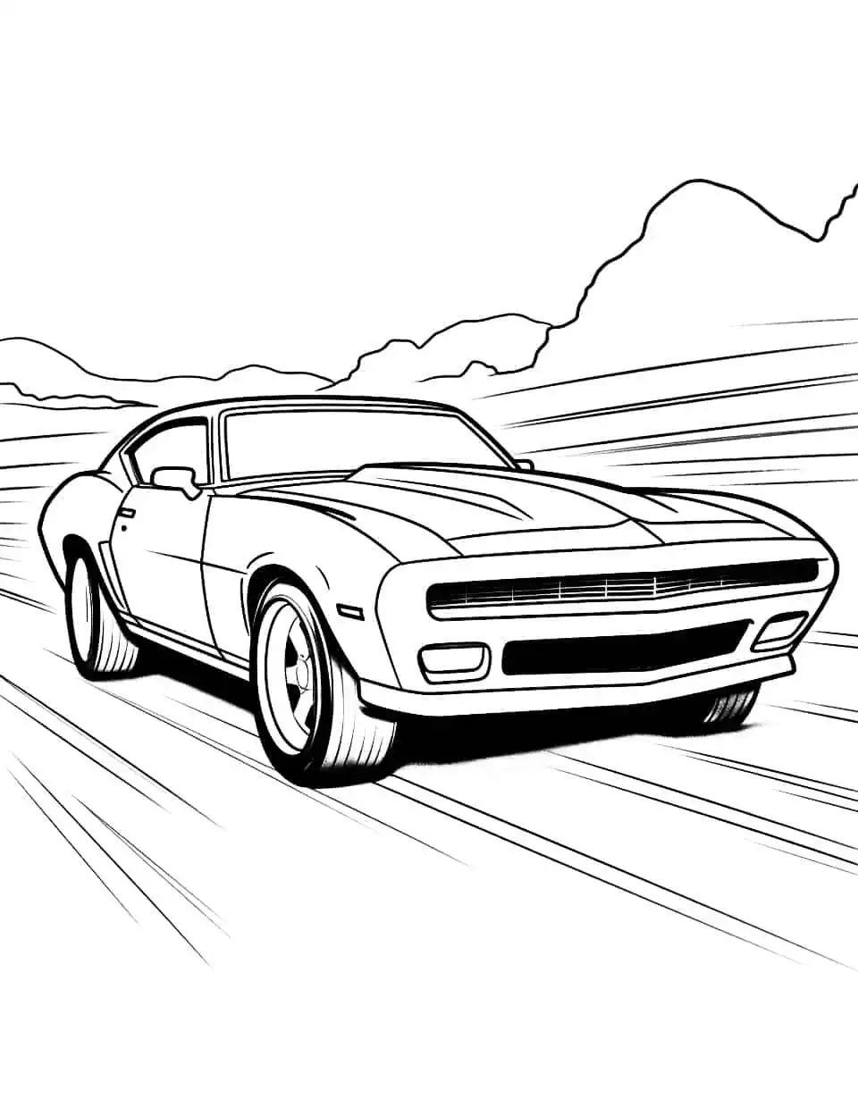The Cool Camaro Car Coloring Page - A fun Camaro racing down a highway – perfect for kids who love speed.