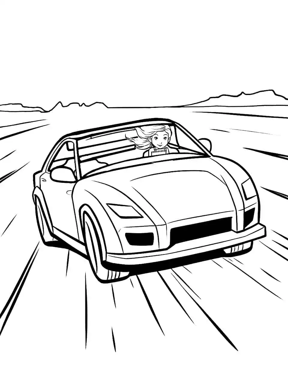 Determined Racer Car Coloring Page - A determined racer pushing toward the finish line.