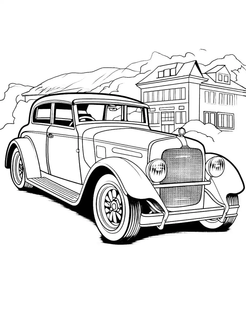 Detailed Vintage Car Coloring Page - A detailed vintage car for those who enjoy intricate coloring tasks.