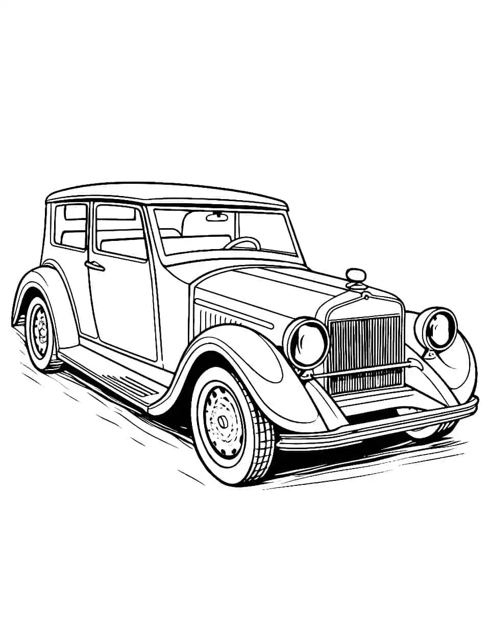 The Antique Automobile Coloring Page - A coloring page of an antique car.