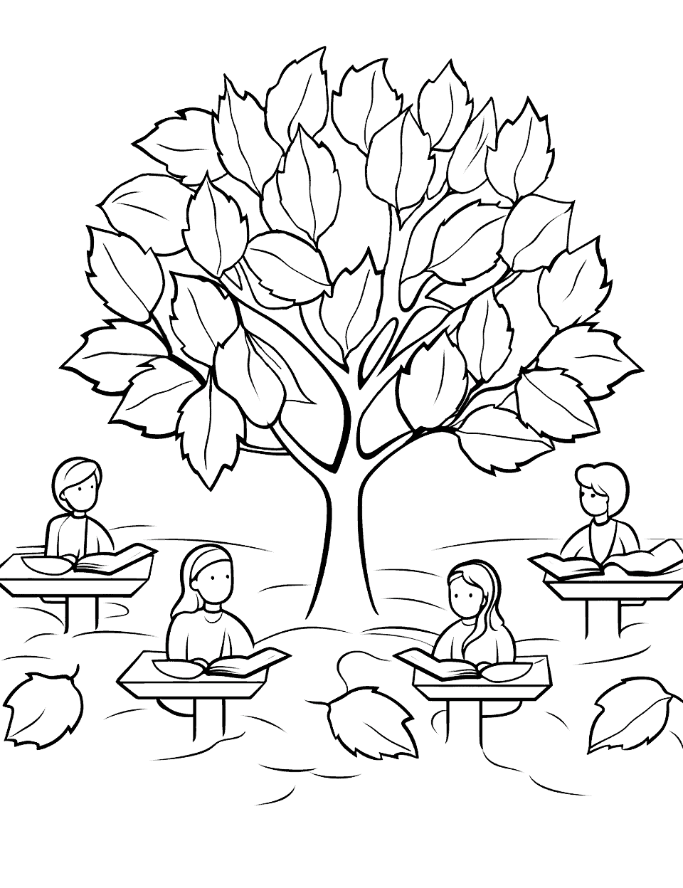 Sunday School Fall Lesson Coloring Page - A Sunday school class learning about the significance of the fall season.
