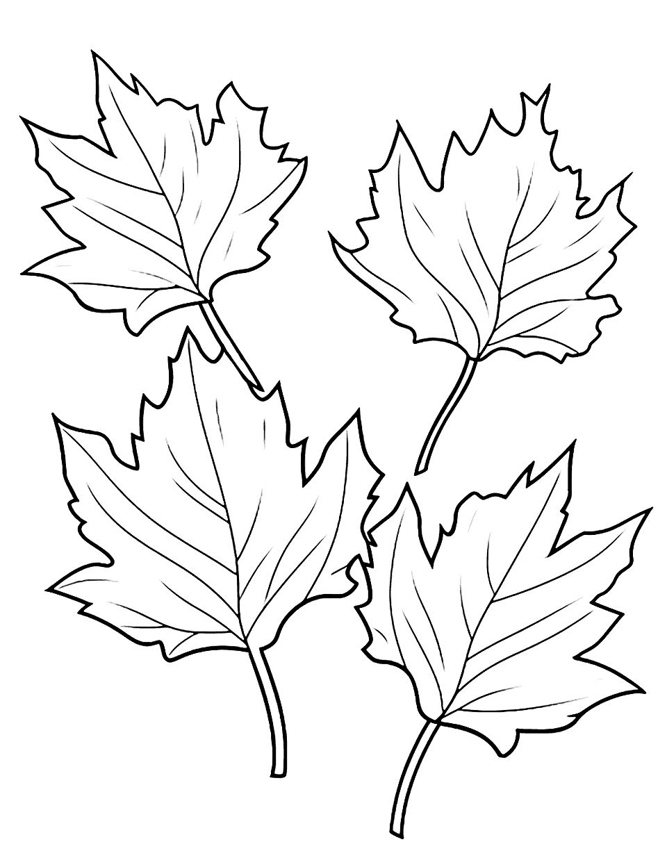 Kindergarten Autumn Leaves Fall Coloring Page - An easy-to-color page filled with autumn leaves, perfect for kindergarten kids to practice their coloring skills.
