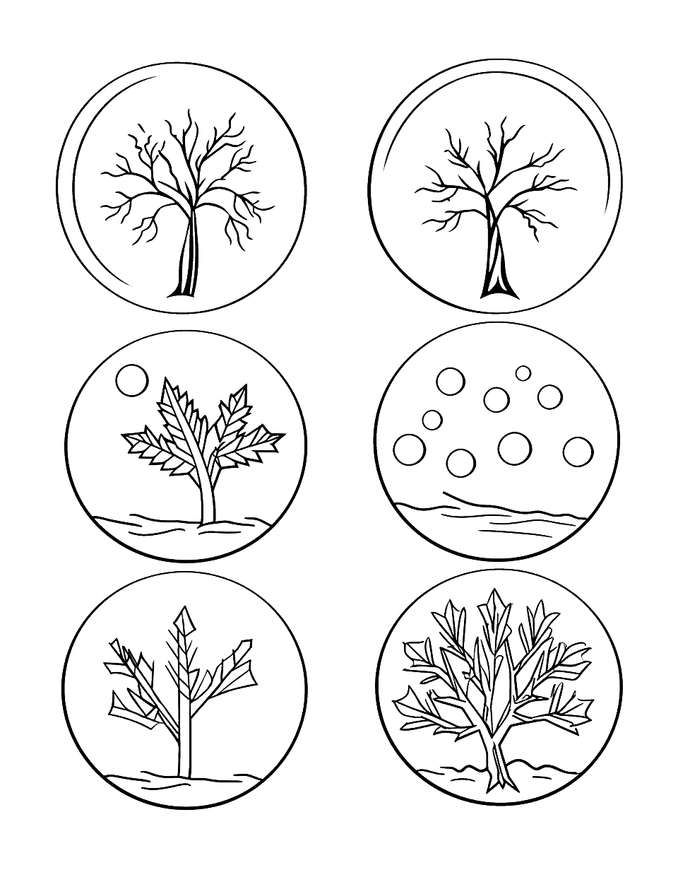 Four Seasons for Toddlers Fall Coloring Page - A simple depiction of the four seasons, with an emphasis on the colorful fall.