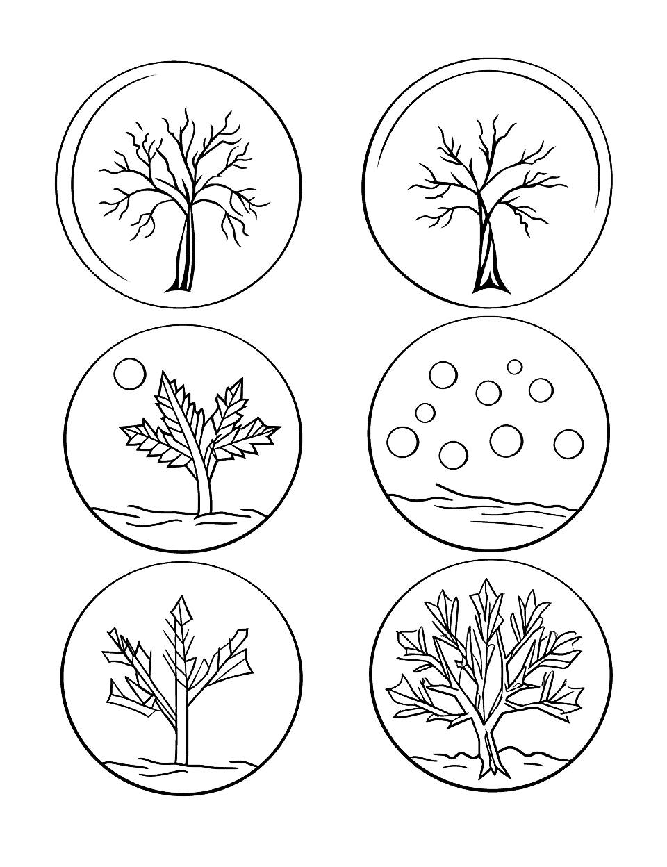 Four Seasons for Toddlers Fall Coloring Page - A simple depiction of the four seasons, emphasizing the colorful fall.