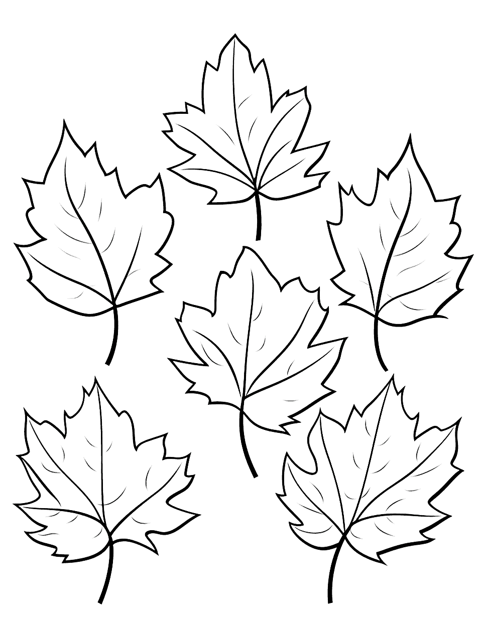 Easy Fall Leaves for Toddlers Coloring Page - An easy coloring page for toddlers featuring large, simple autumn leaves.