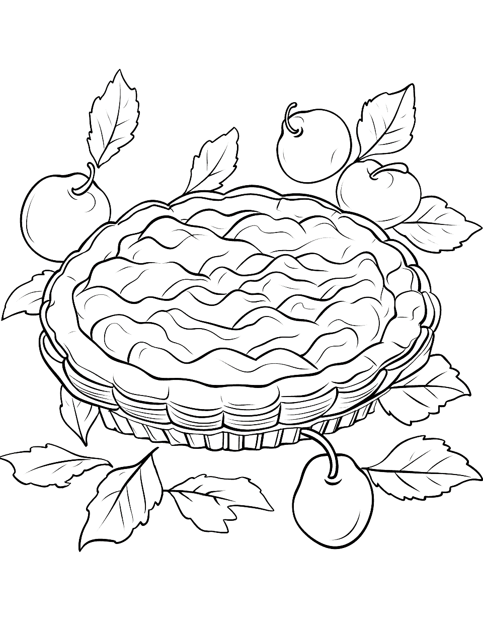 Holiday Pumpkin Pie Fall Coloring Page - A festive coloring page with a pumpkin pie ready for Thanksgiving.