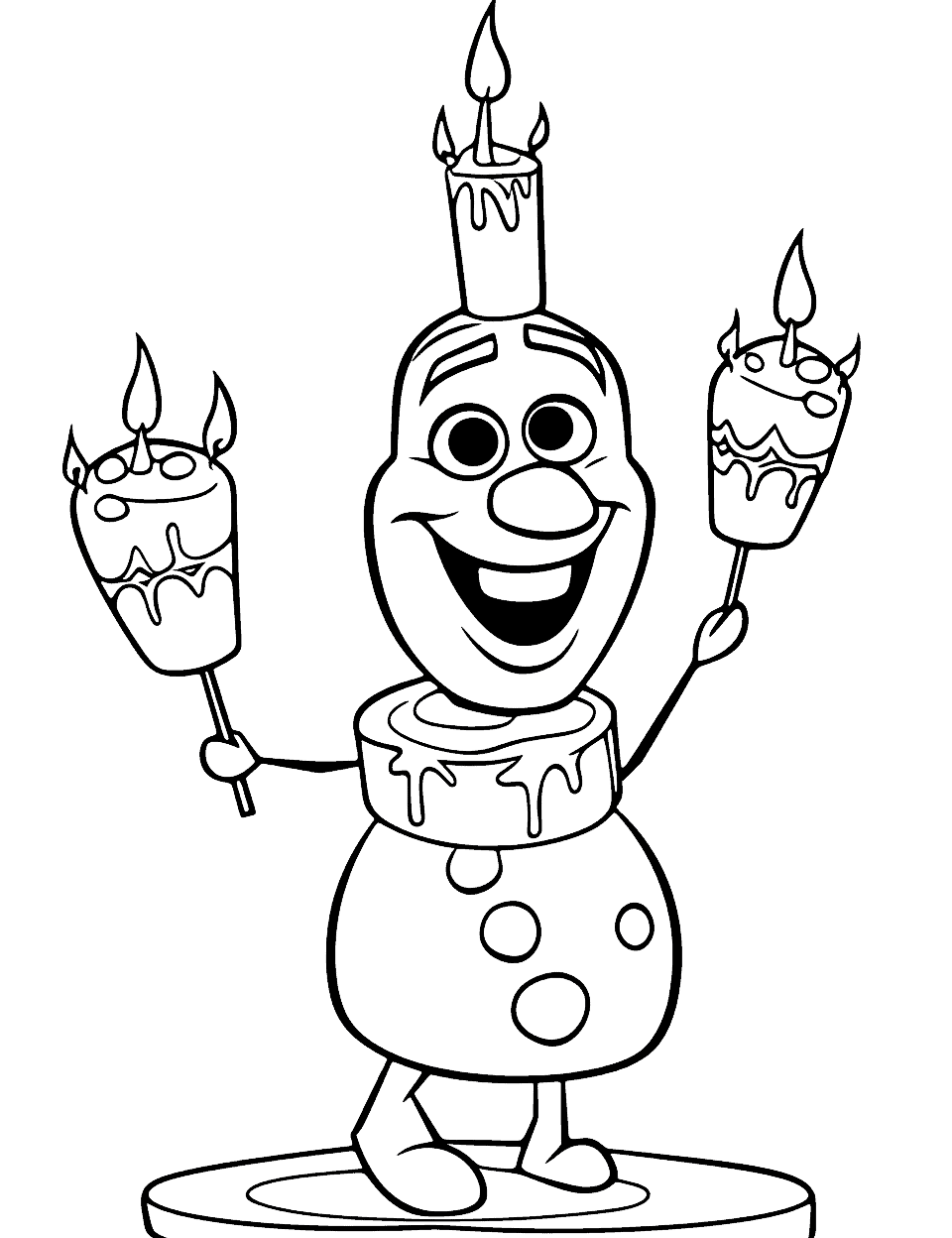 Olaf's Summer Birthday Happy Coloring Page - Olaf from Frozen, in the shape of a birthday cake.