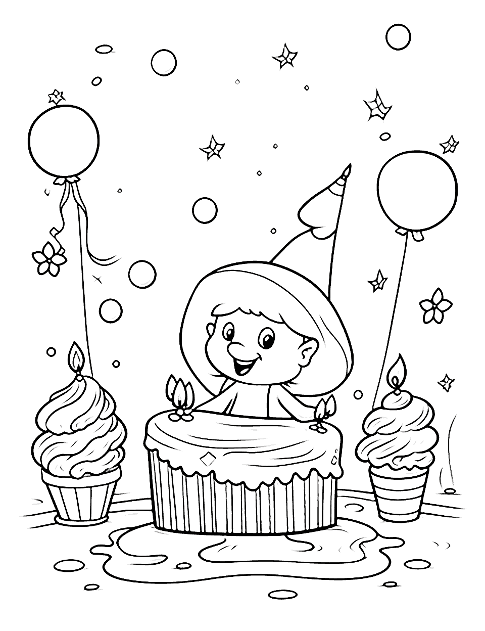 Smurf's Blue Birthday Happy Coloring Page - A Smurf celebrating its birthday in Smurf Village.