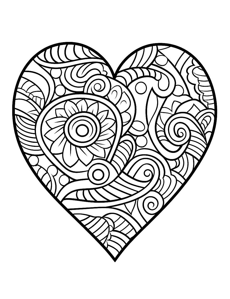 Abstract Heart Coloring Page - A heart made with abstract patterns and shapes for kids who like to think outside the box.