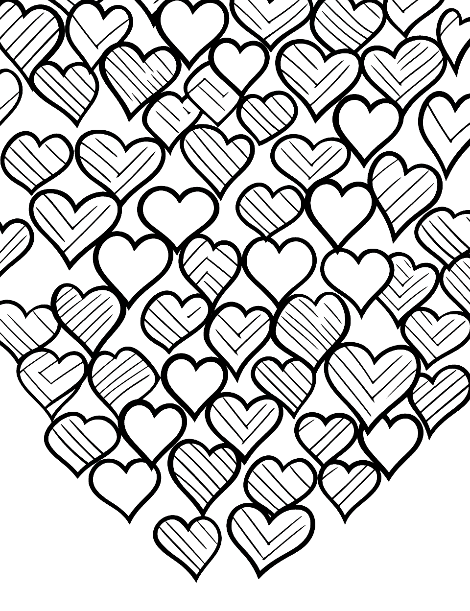 Small Hearts Pattern Coloring Page - A page filled with small hearts that can be colored in a pattern or randomly.