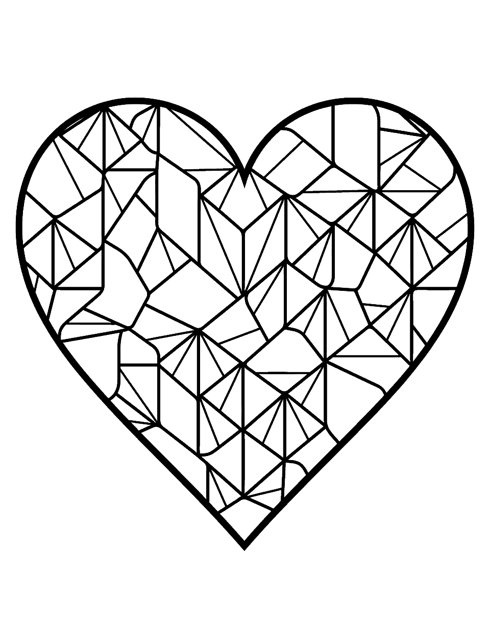 Geometric Heart Coloring Page - A heart that is constructed from geometric shapes like triangles and squares.