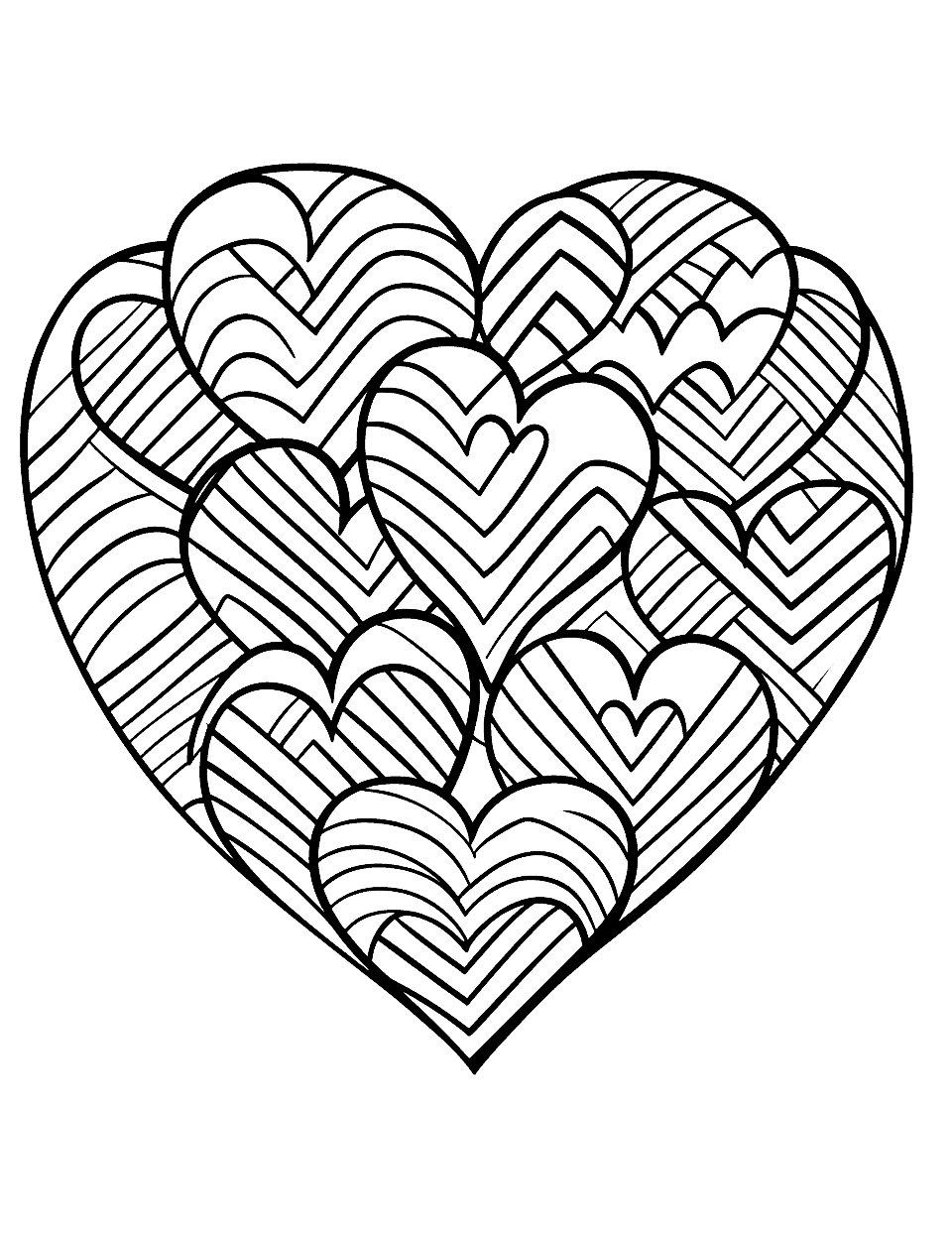 Simple Heart Design Coloring Page - A page with large, simple hearts that younger children can easily color.