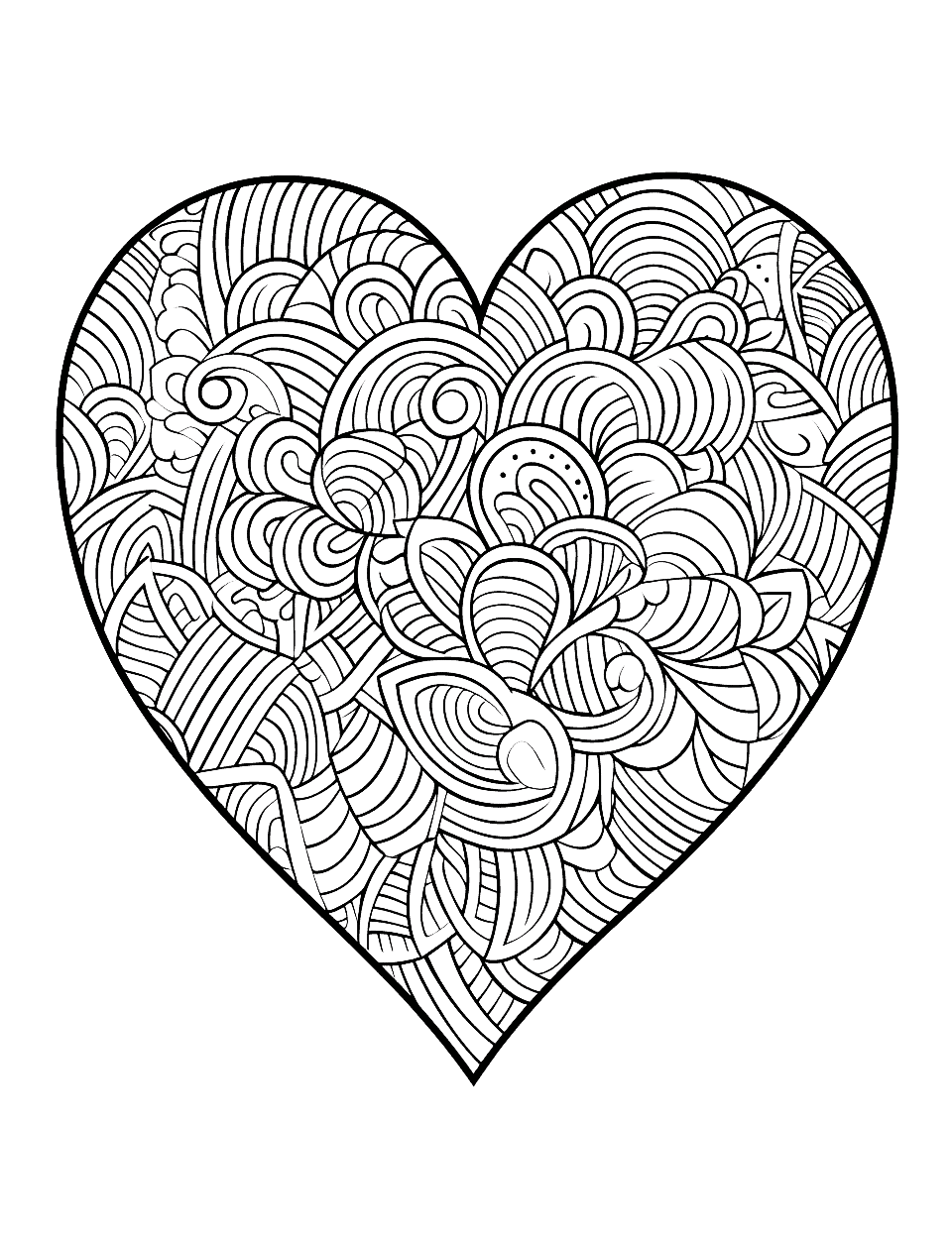 Patterned Heart Coloring Page - A heart with intricate patterns inside for a fun coloring challenge.