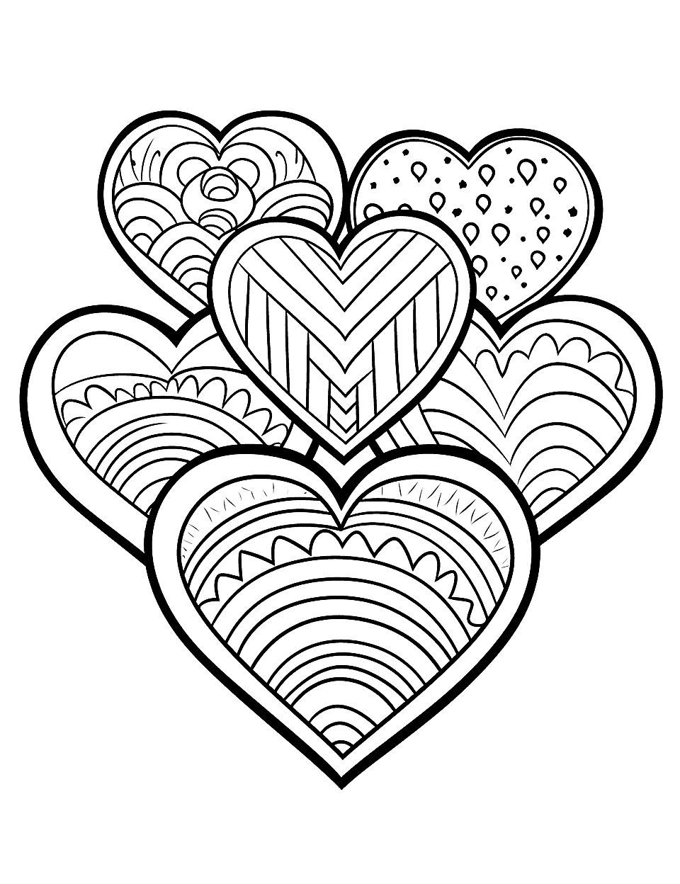 Heart-Shaped Cookies Heart Coloring Page - A coloring page of delicious heart-shaped cookies fresh out of the oven.