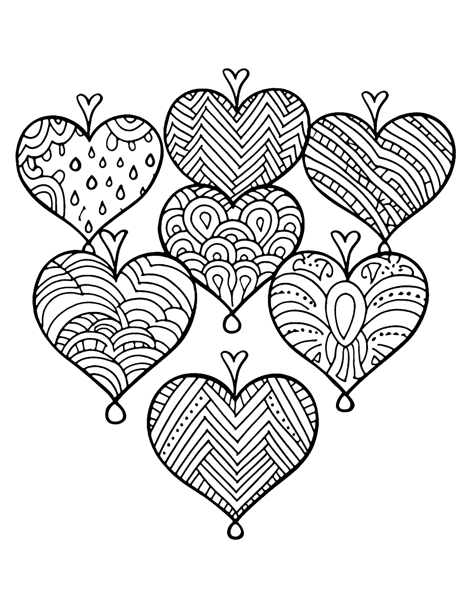 Valentine Cards Coloring Page - Kids can color their own Valentine’s Day cards with heart designs.