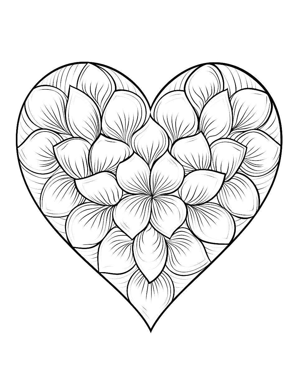 Flower Petal Heart Coloring Page - A heart made out of flower petals.