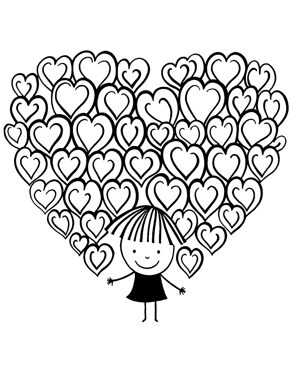 Dancing Hearts Heart Coloring Page - Hearts having fun and dancing around.