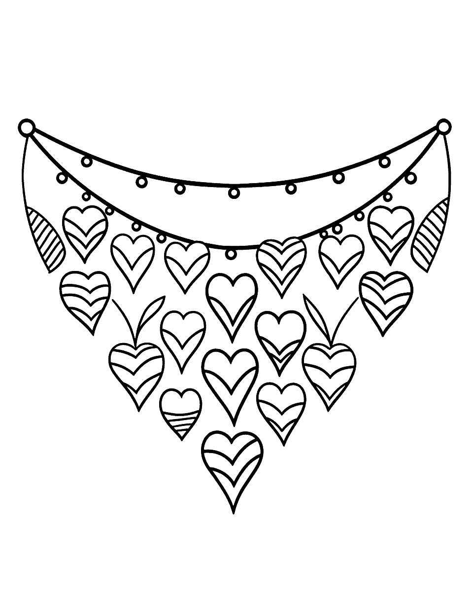 Heart Bunting Coloring Page - A bunting of hearts for a celebration.