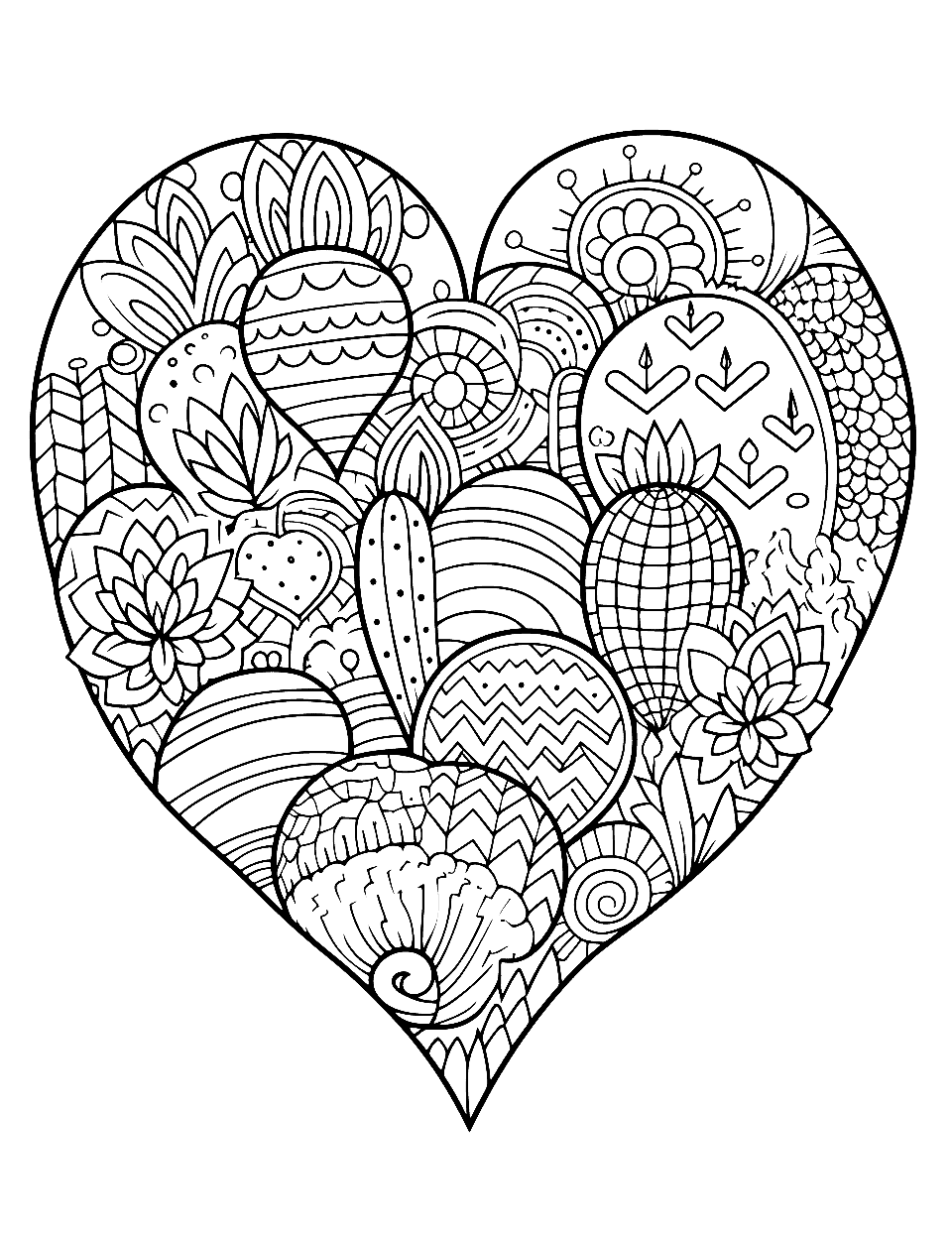 Cactus Hearts Coloring Page - Cacti with heart-shaped flowers.