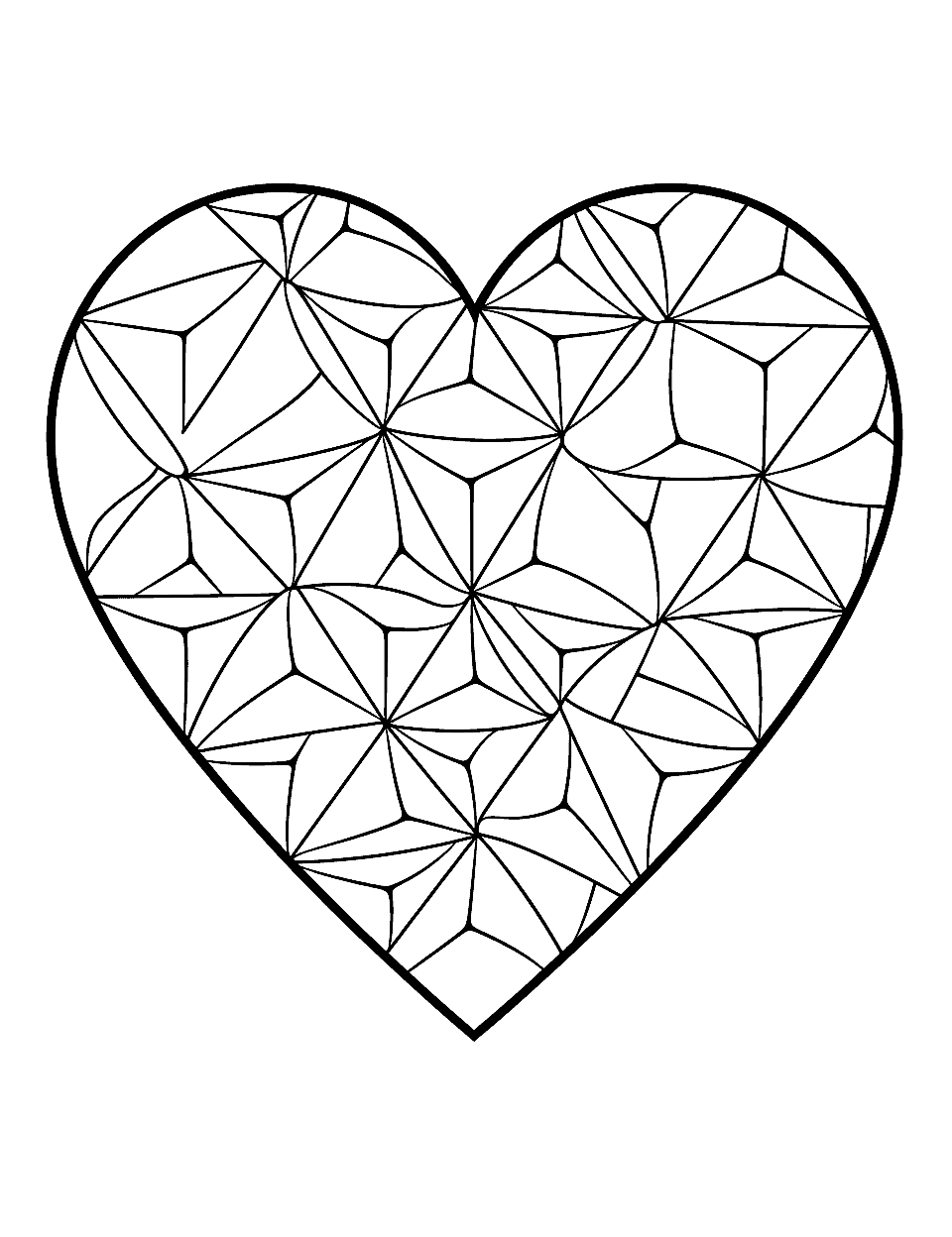 Valentine's Heart Origami Coloring Page - Heart-shaped origami with patterns to color.