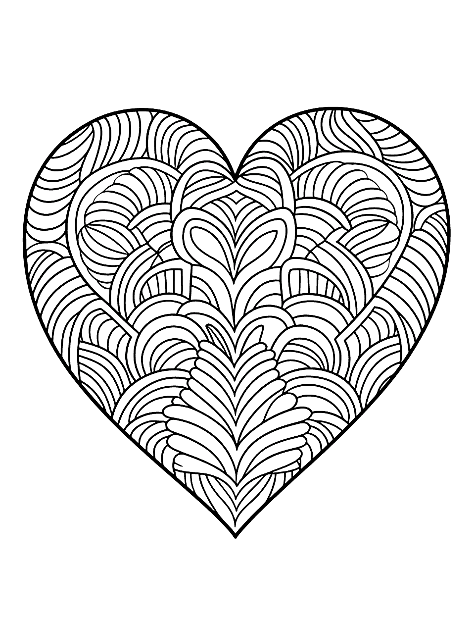 Mandala Inspired Heart Coloring Page - A heart-shaped mandala with intricate patterns for those who enjoy detail-oriented coloring.