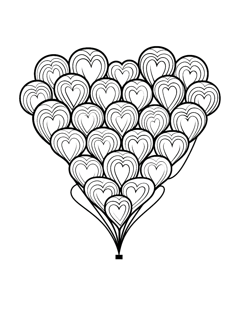 Love in the Air Coloring Page - Hearts floating in the air like balloons.