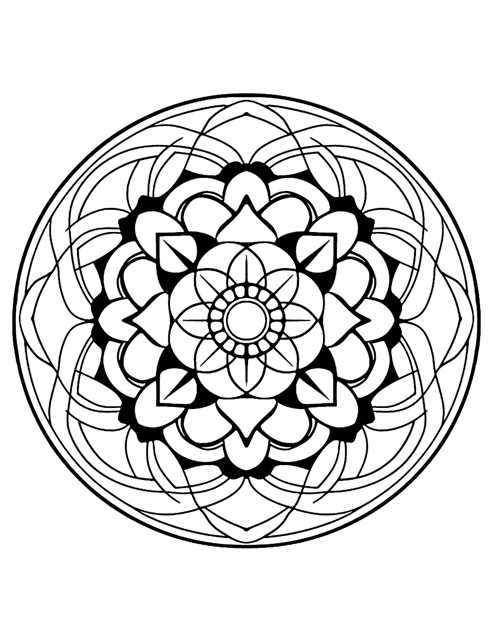 Anxiety Relief Mandala Coloring Page - A soothing mandala design with soft, calming patterns meant to help kids reduce anxiety and relax.