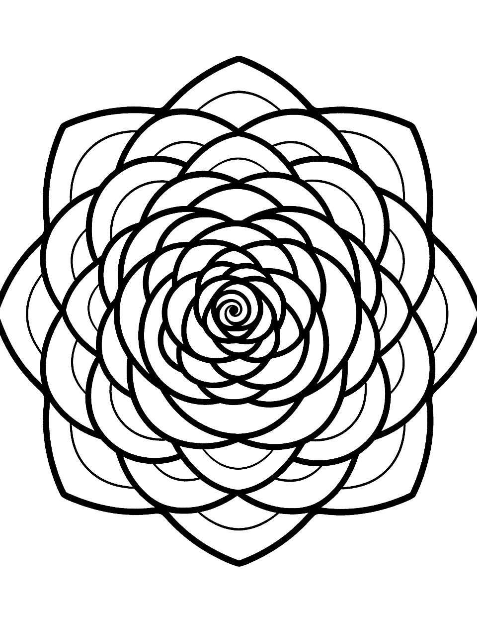 Rainbow Rose Mandala Coloring Page - A unique mandala design with roses in all colors of the rainbow provides a fun and vibrant coloring experience.